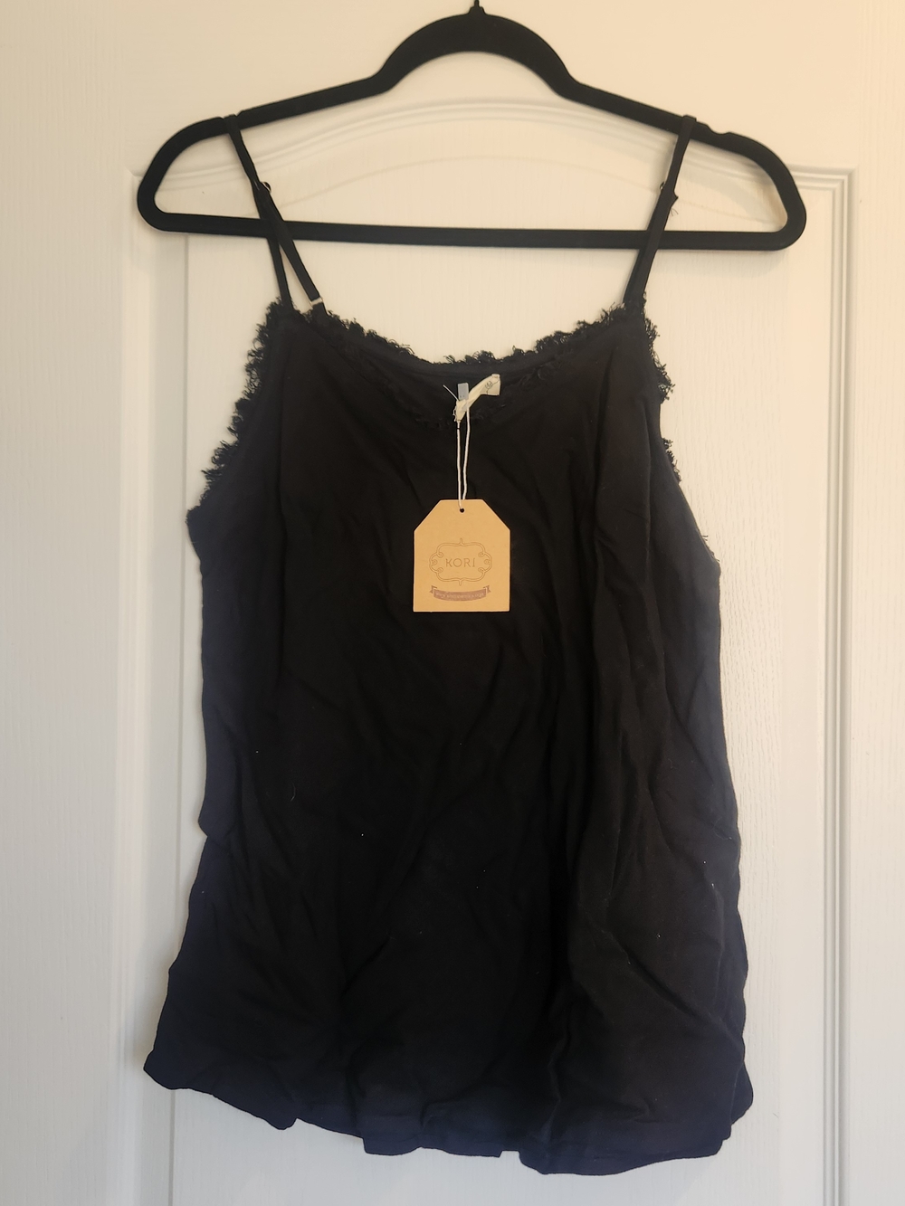 Kori Black Lace-Trim Top with Adjustable Straps M BNWT